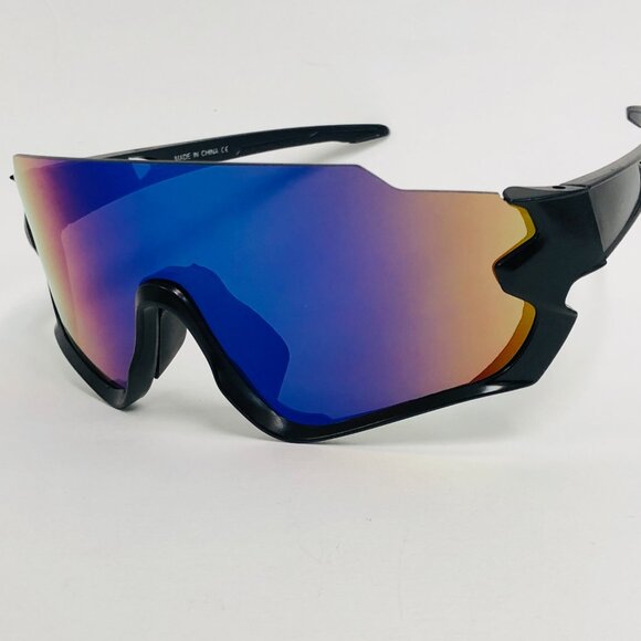 Sports Sunglasses Blue Mirror Lens  Shield Beach Shades Cover Face UV Protection - Picture 2 of 3